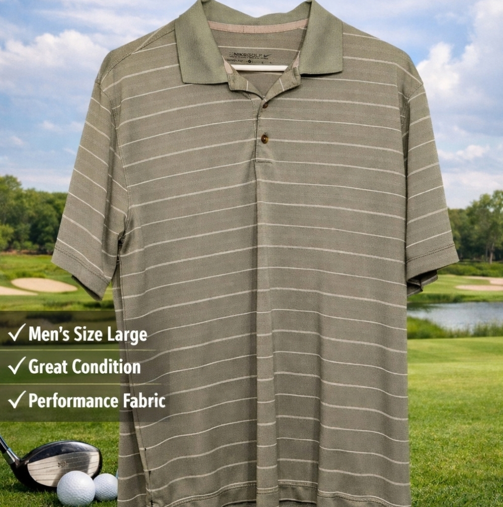 Nike Golf Shirt Men's Striped Polo Shirt - Dri-fit - Gray and White